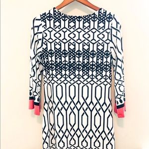 Haani Dresses - Black and white Shift Dress with Coral Hem Haani Dresses - Black and white Shift Dress with Coral Hem